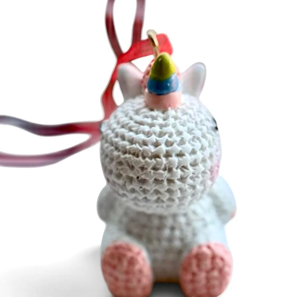 Cute Pink White Unicorn Resin Christmas Ornament 2.3”
